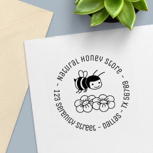 Lycklig Bee and Flowers Round Business Adress Självfärgande Stämpel