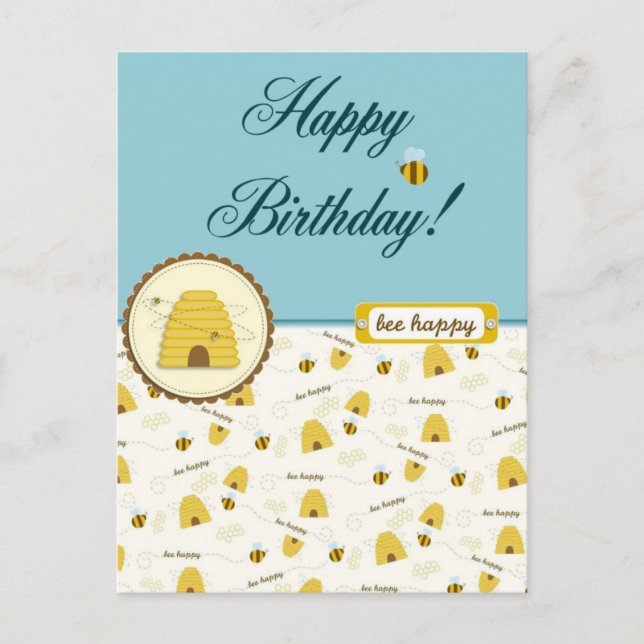 Lycklig Bee Birthday! Vykort (Framsida)