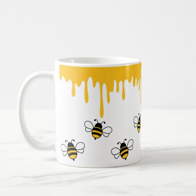 Lycklig Bee Cute Funny Honung Mönster Kaffemugg (Vänster)