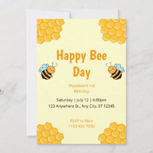 Lycklig Bee-dagen Humla Födelsedagsfest inbjudan