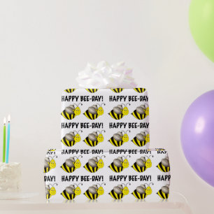 Lycklig Bee Day Bday Black Gult Bumblebee Birthday Presentpapper