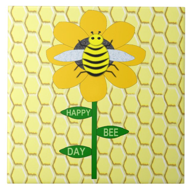 Lycklig Bee Day Birthday Bumblebee Kakelplatta (Framsidan)