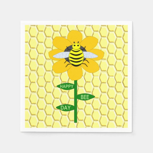 Lycklig Bee Day Birthday Bumblebee Pappersservett (Framsidan)