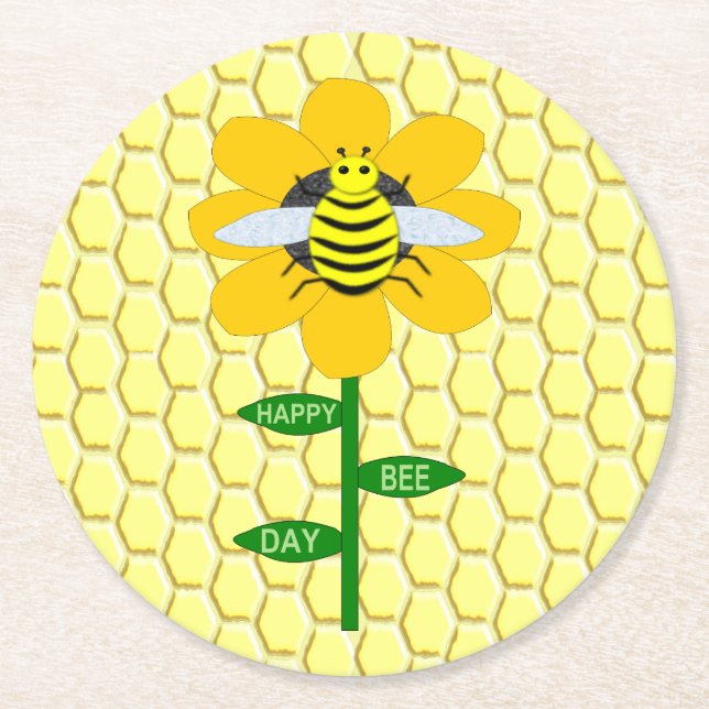 Lycklig Bee Day Birthday Bumblebee Underlägg Papper Rund (Framsidan)
