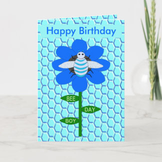 Lycklig Bee Day Boy Blue Birthday Bumblebee Anpass Kort