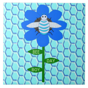 Lycklig Bee Day Boy Blue Birthday Bumblebee Kakelplatta
