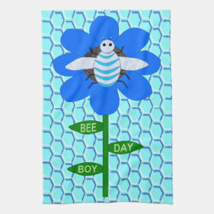 Lycklig Bee Day Boy Blue Birthday Bumblebee Kökshandduk