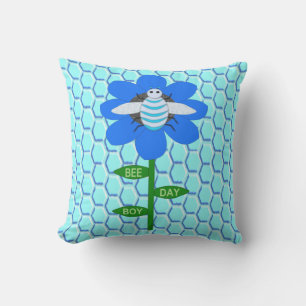 Lycklig Bee Day Boy Blue Birthday Bumblebee Kudde
