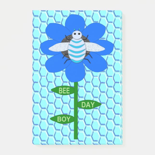 Lycklig Bee Day Boy Blue Birthday Bumblebee Post-it Block (Framsida)