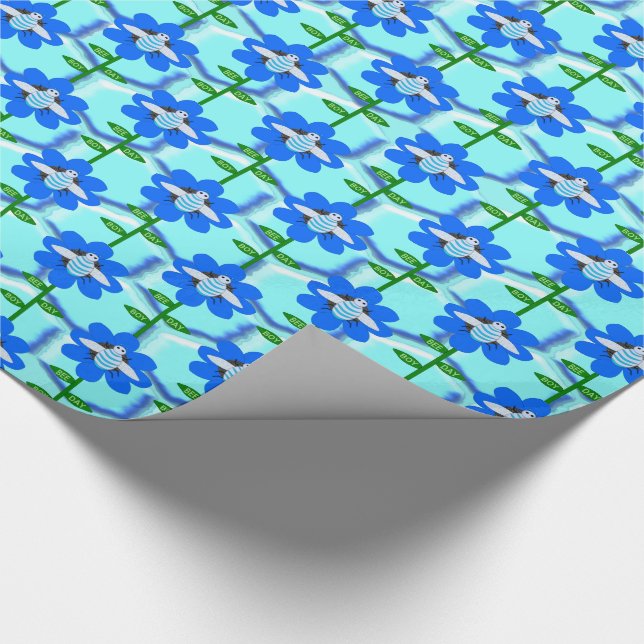 Lycklig Bee Day Boy Blue Birthday Bumblebee Presentpapper (Hörn)