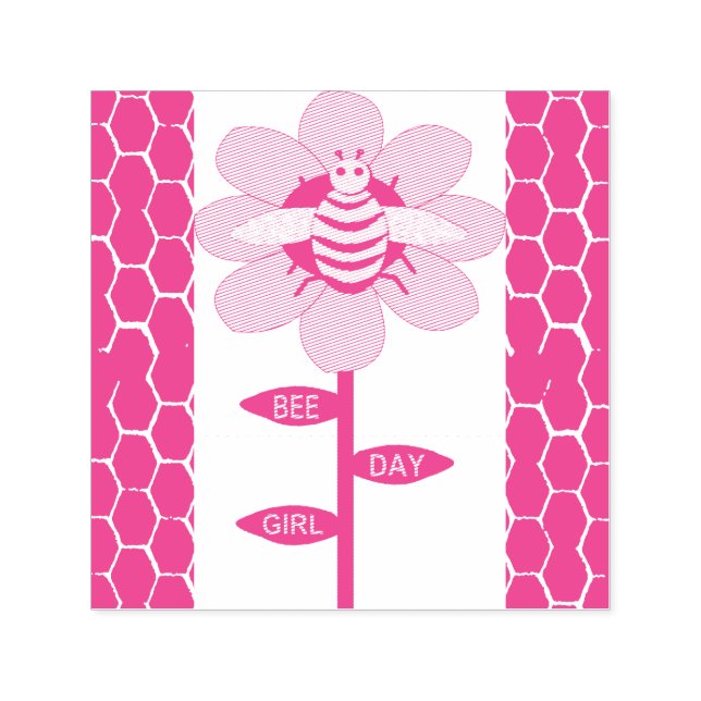 Lycklig Bee Day Girl Rosa Birthday Bumblebee Självfärgande Stämpel (Design)