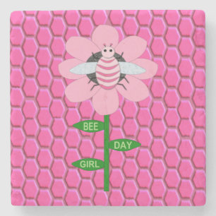 Lycklig Bee Day Girl Rosa Birthday Bumblebee Stenunderlägg