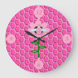 Lycklig Bee Day Girl Rosa Birthday Bumblebee Stor Klocka