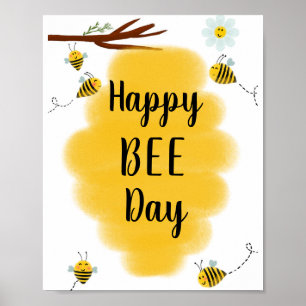 Lycklig Bee Day   Humla Födelsedagsfest-tecken Poster