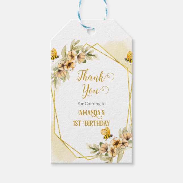 Lycklig Bee-day Watercolor Födelsedagsfest Presentetikett (Framsidan)