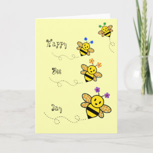 Lycklig Bee Day Whimsical Blommigt Geo Shape Kort