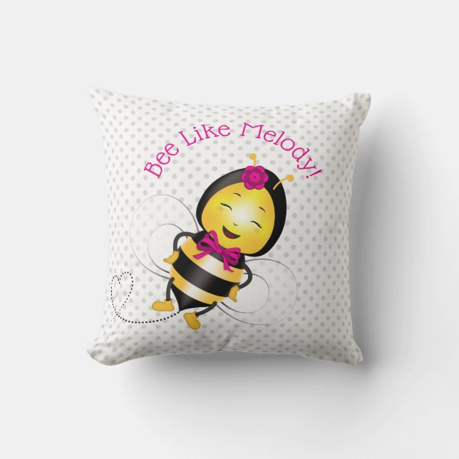 Lycklig Bee Girl Dekorativ kudde (Framsida)