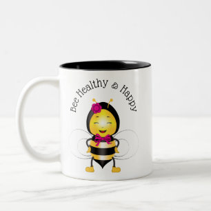 Lycklig Bee Mugg (Lämnat och Höger)