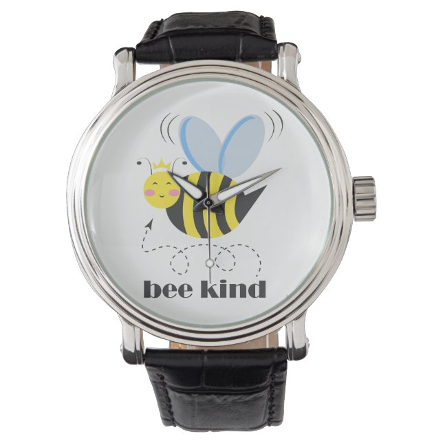 Lycklig bee prinsessan med krona och slogan Bee Ki Armbandsur (Framsida)