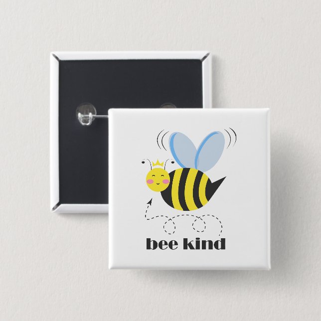 Lycklig bee prinsessan med krona och slogan Bee Ki Knapp (Framsida & baksida)
