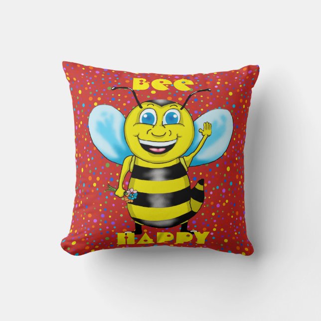 Lycklig Bee Square Pillow Kudde (Framsida)