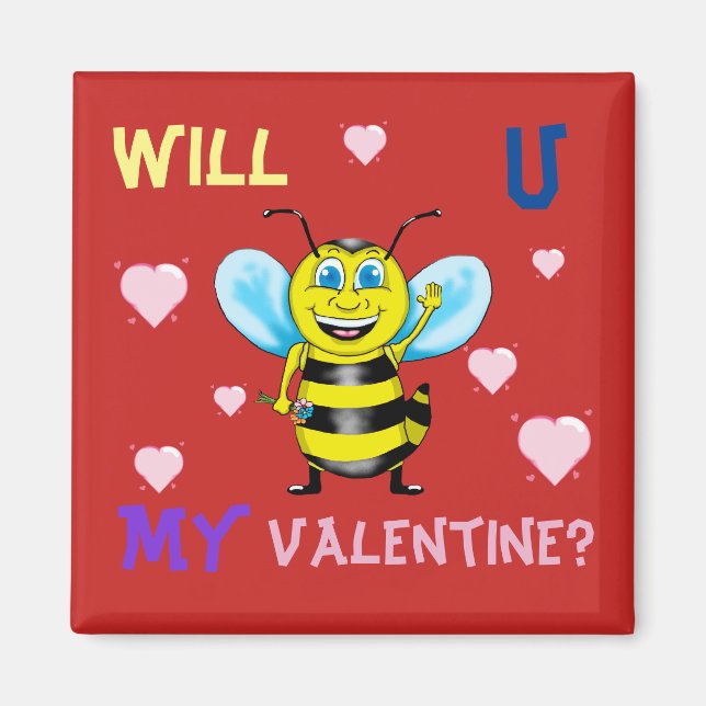 Lycklig Bee Valentines Magnet (Framsidan)