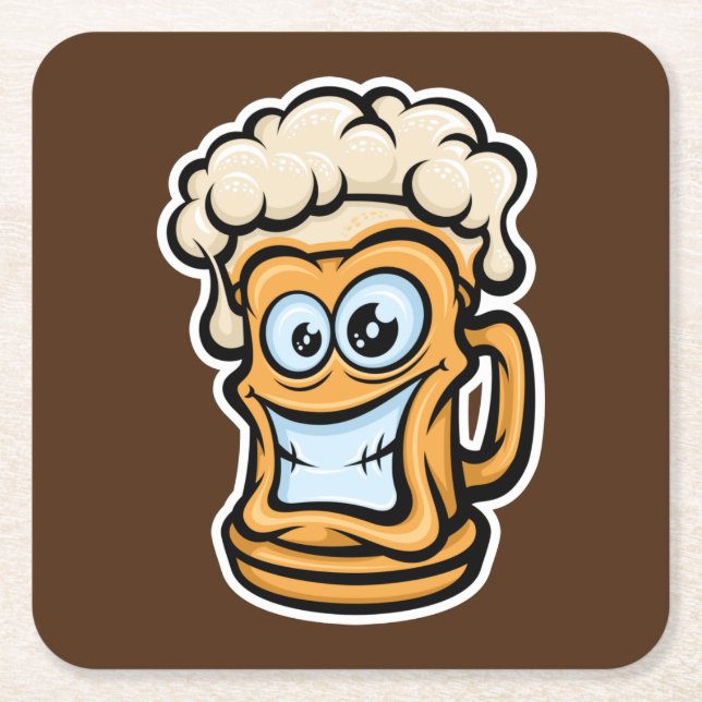 Lycklig Beer Mugg, Lusnyillustration Underlägg Papper Kvadrat (Framsidan)