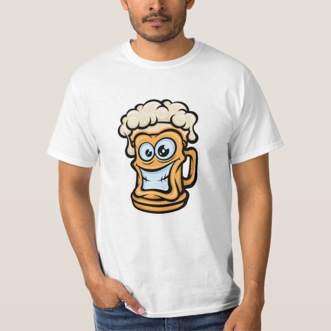 Lycklig Beer Mugg, Tecknad Stil T Shirt (Framsida)