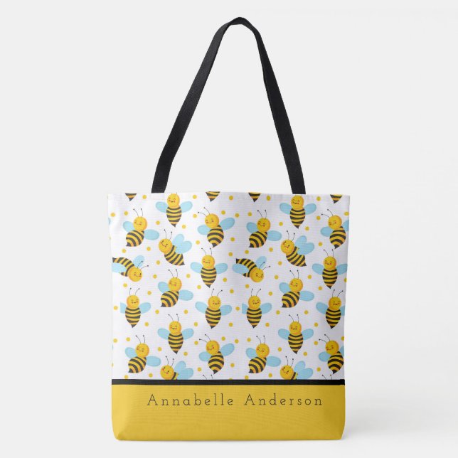 Lycklig Bees Personalize Tote Bag Tygkasse (Framsida)