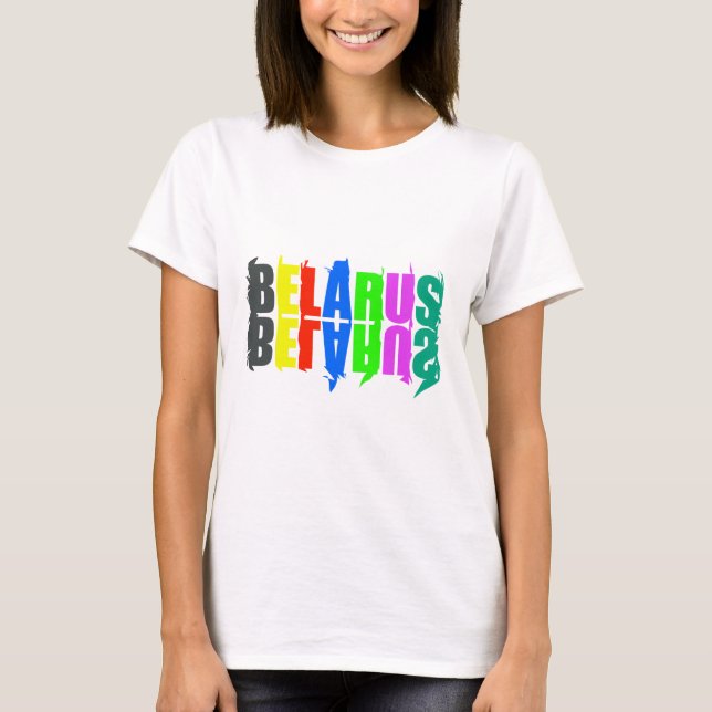 Lycklig Belarus Colorful Brev T Shirt (Framsida)