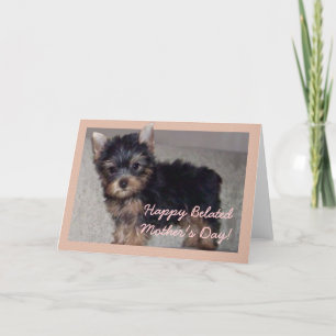 Lycklig Belated Mors dag Yorkshire puppy Card Kort