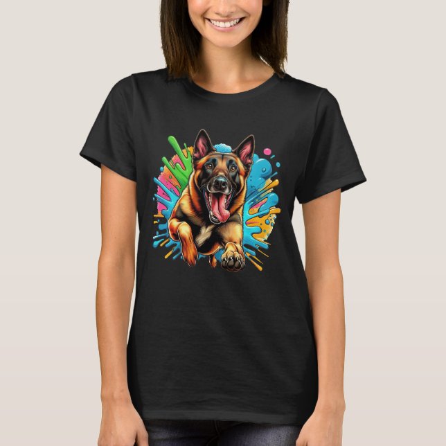 Lycklig belgiske Malinois i sprängningen av färg T Shirt (Framsida)