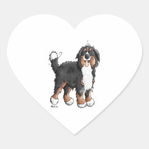 Lycklig Bernese Mountain Hund - Tecknad - Hundar - Hjärtformat Klistermärke