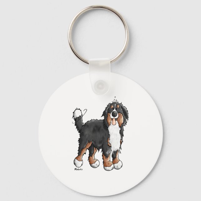 Lycklig Bernese Mountain Hund - Tecknad - Hundar - Nyckelring (Framsida)