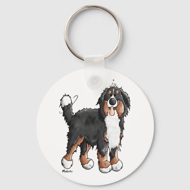 Lycklig Bernese Mountain Hund - Tecknad - Hundar - Nyckelring (Framsida)