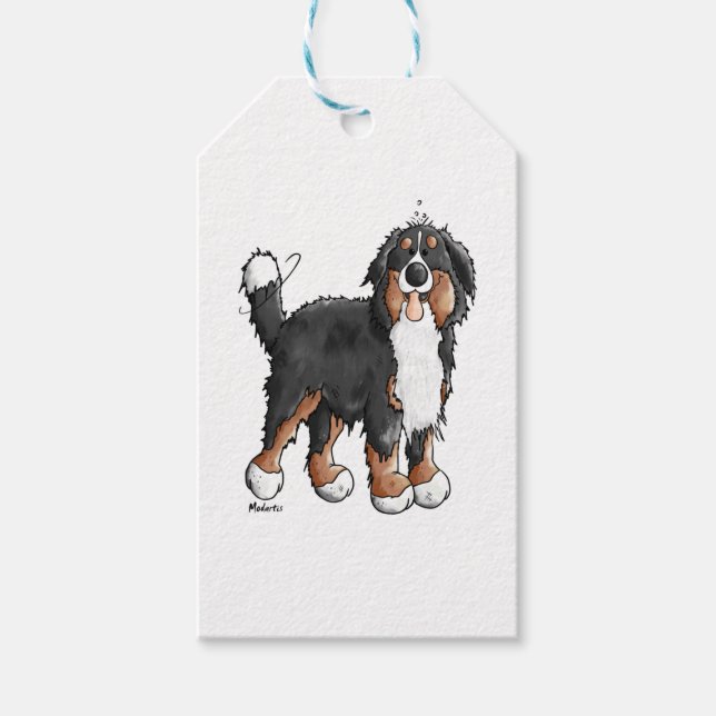 Lycklig Bernese Mountain Hund - Tecknad - Hundar - Presentetikett (Framsidan)