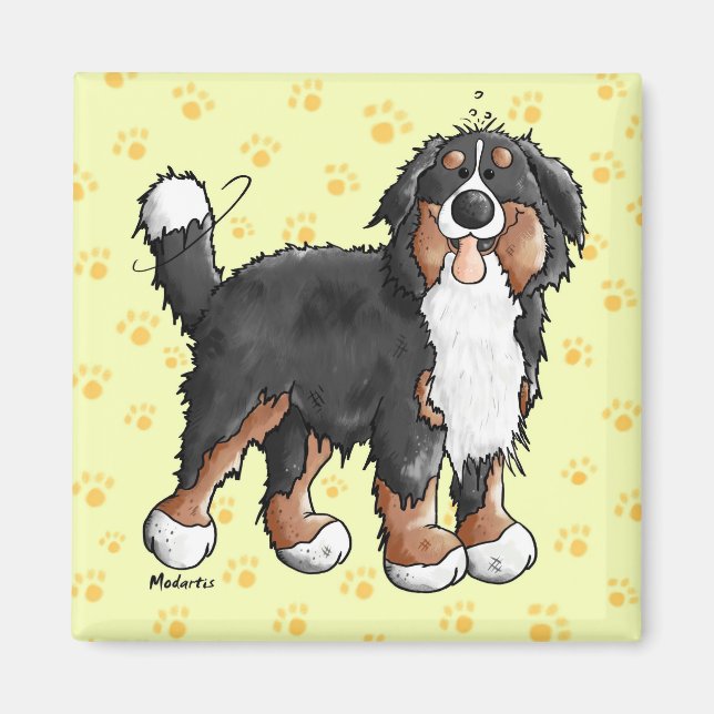 Lycklig Bernese Mountain Hund Tecknad Magnet (Framsidan)