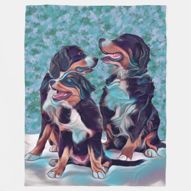 Lycklig Bernese Mountain Hundar Fleecefilt (Framsidan)
