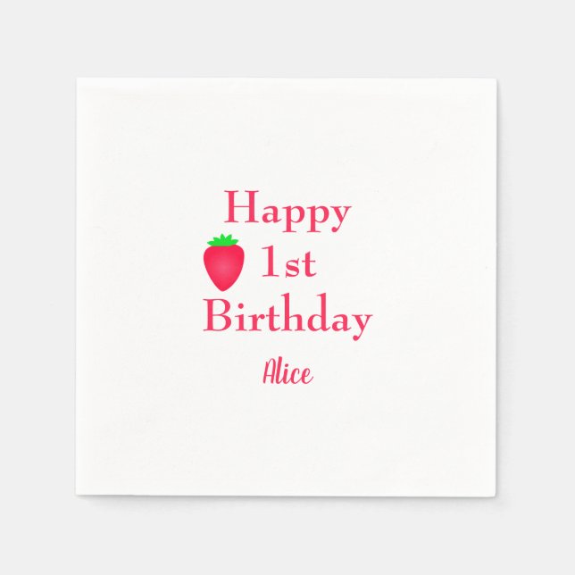 Lycklig Berry First Strawberry 1:a födelsedagen 20 Pappersservett (Framsidan)