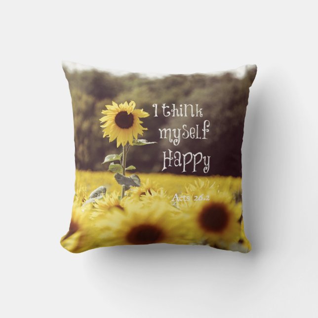 Lycklig Bible Verse med solblommor Kudde (Framsida)