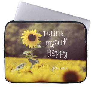 Lycklig Bible Verse med solblommor Laptop Fodral