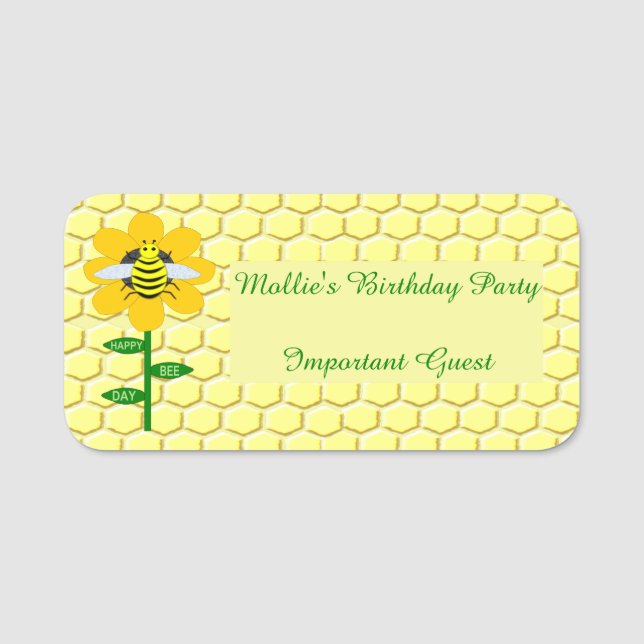 Lycklig-bidagen Födelsedag Bumblebee Anpassningsba Namnbricka (Framsida)