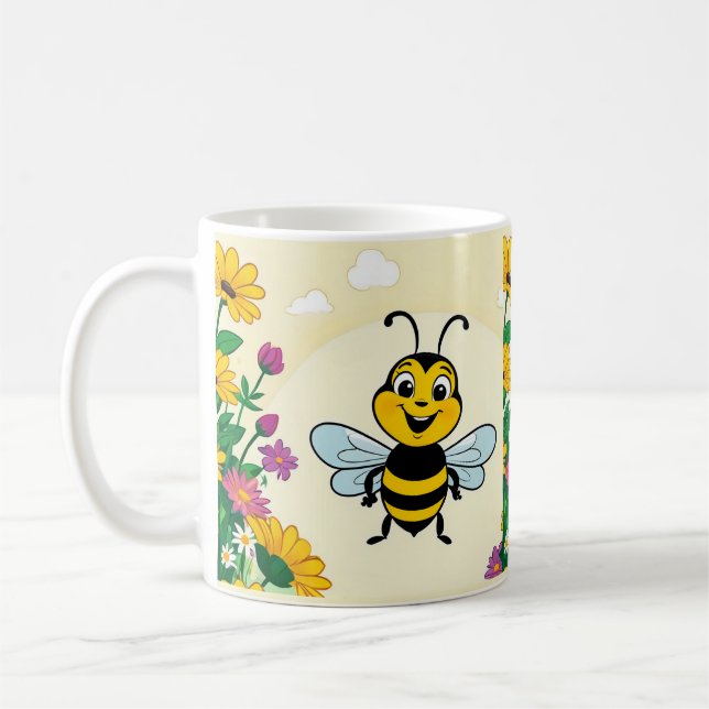Lycklig Bin i färgade blommor Kaffemugg (Vänster)