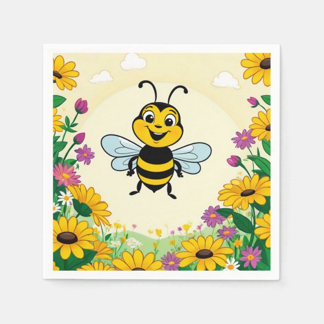 Lycklig Bin i färgade blommor Pappersservett (Framsidan)