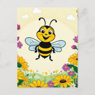 Lycklig Bin i färgade blommor Vykort