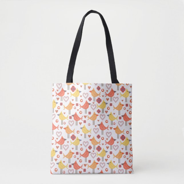 Lycklig Birds Print Tote Bag Tygkasse (Framsida)