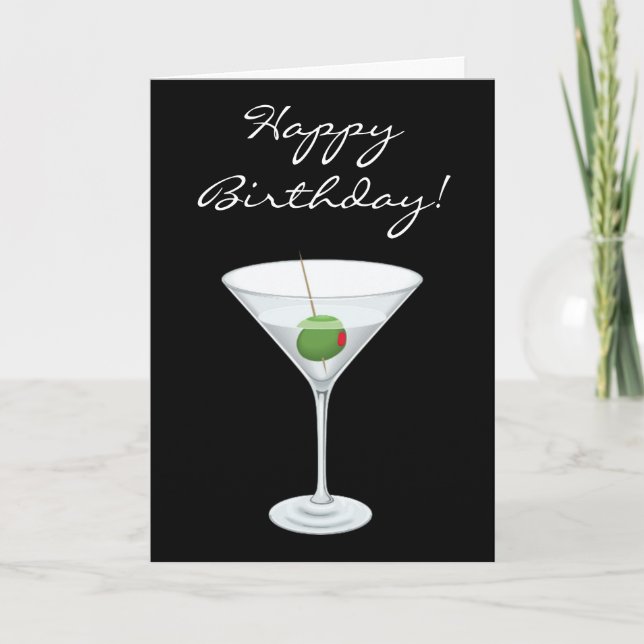 Lycklig Birhtday Simple Martini Glass with Olive Kort (Framsida)