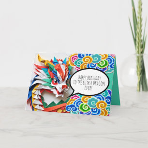 Lycklig bithday Cute Dragon Origami Zodiac GC Helgkort