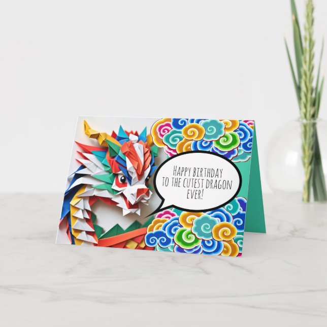 Lycklig bithday Cute Dragon Origami Zodiac GC Helgkort (Framsida)