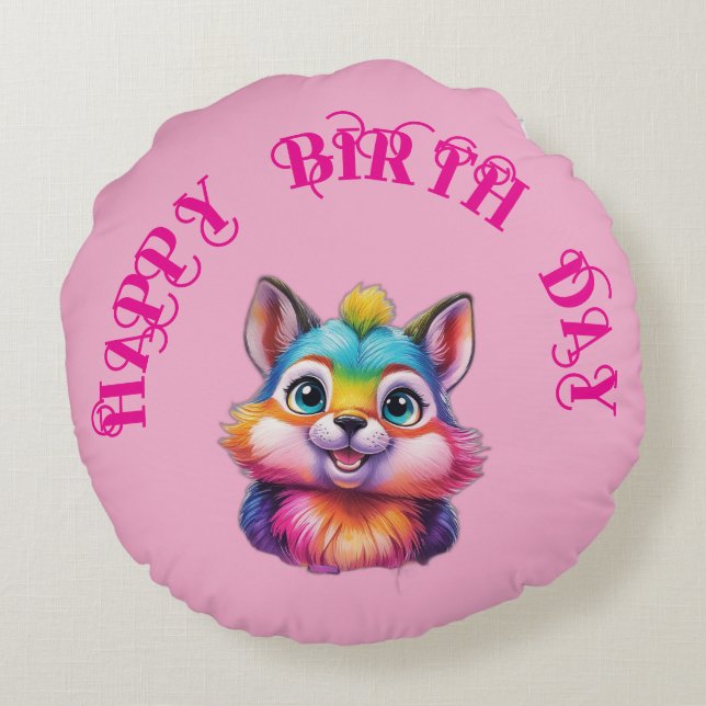 Lycklig bithday Round Pillow Rund Kudde (Baksidan)